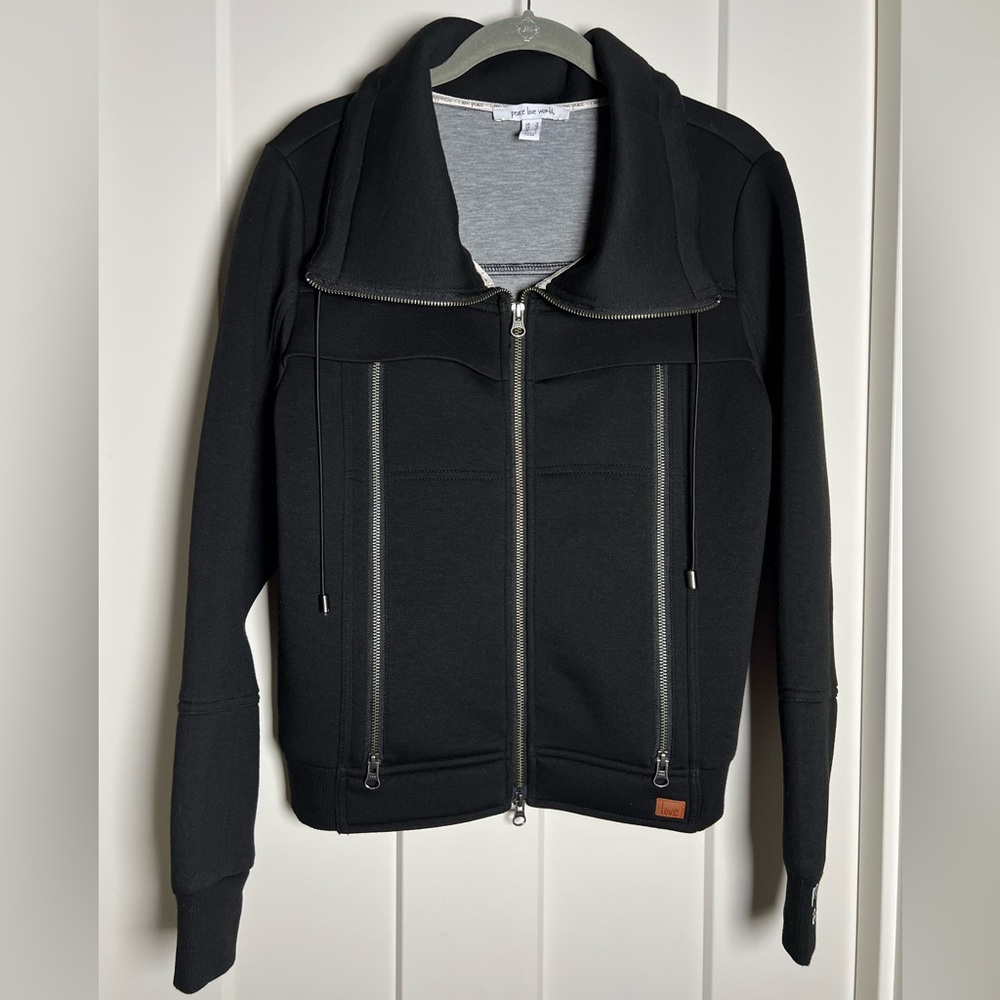 Peace Love World Black Zip Front Scuba Drawstring Jacket Small